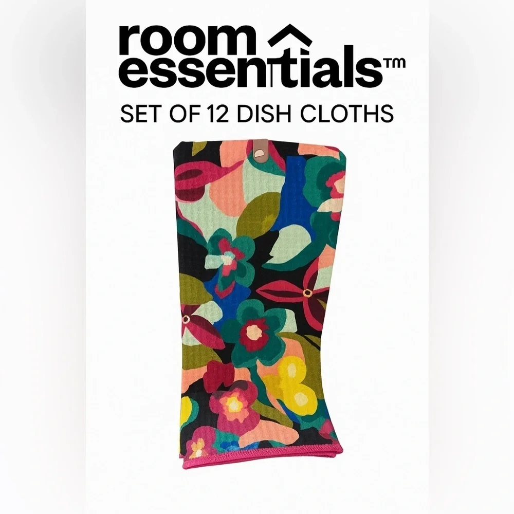 ROOM ESSENTIALS Set of 12 Abstract Floral Dish Cloths · 16” x 26”